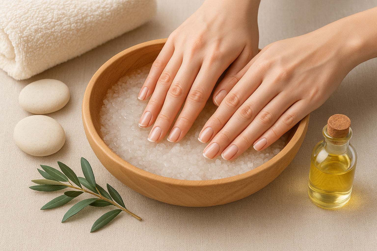 Domácí koupel s mořskou solí zpevní nehty už za 10 minut